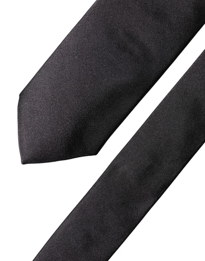 Dolce & Gabbana Black Solid 100% Silk Adjustable Men Tied Necktie Tie