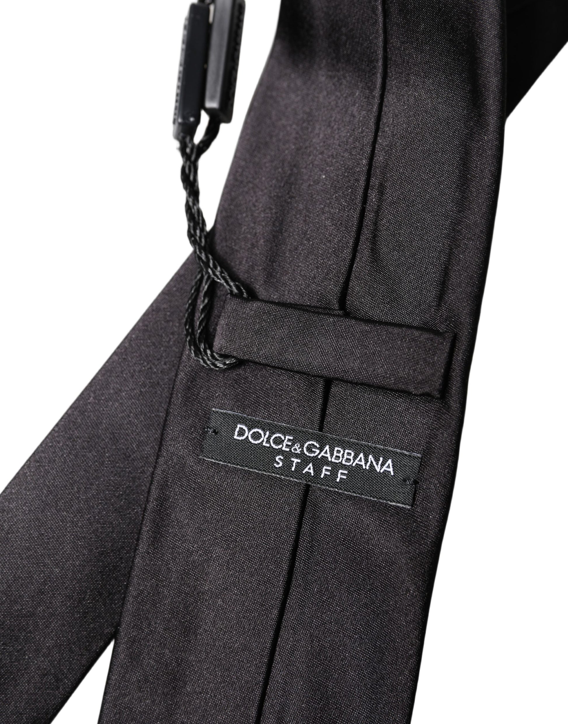 Dolce & Gabbana Black Solid 100% Silk Adjustable Men Tied Necktie Tie