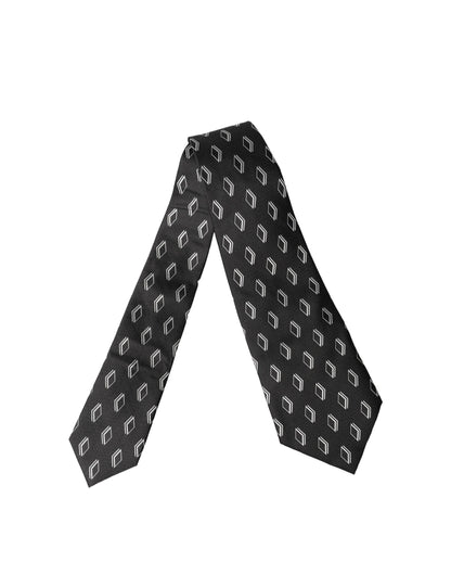 Dolce & Gabbana Dark Gray Patterned Silk Adjustable Women Tied Necktie Tie