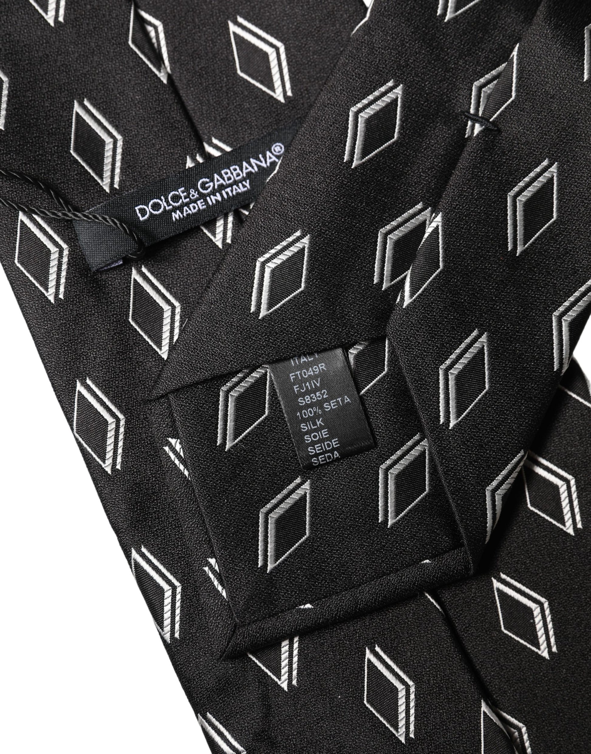 Dolce & Gabbana Dark Gray Patterned Silk Adjustable Women Tied Necktie Tie