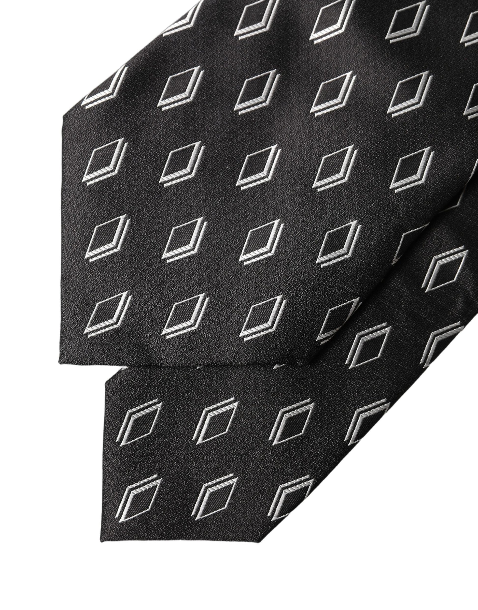 Dolce & Gabbana Dark Gray Patterned Silk Adjustable Women Tied Necktie Tie