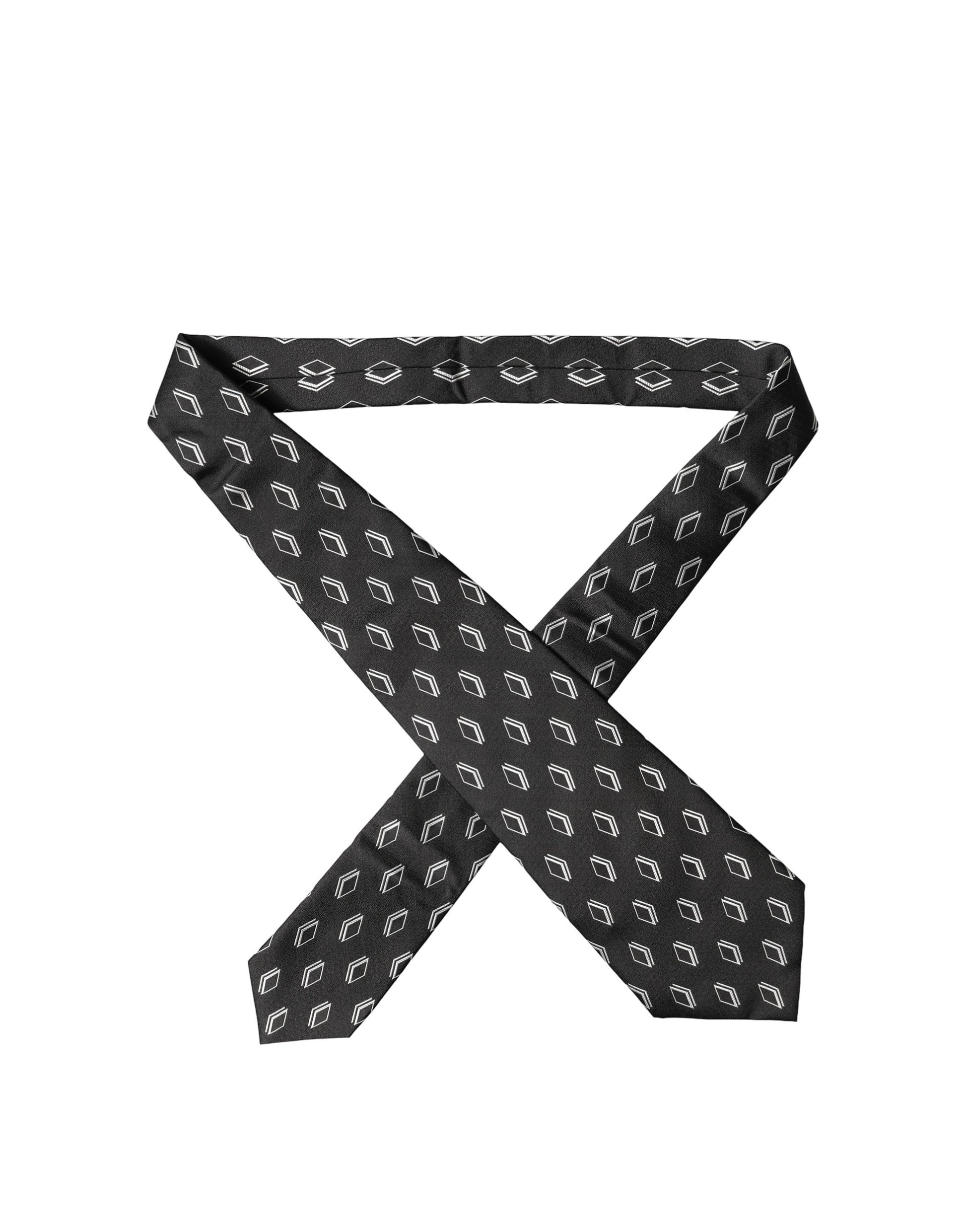 Dolce & Gabbana Dark Gray Patterned Silk Adjustable Women Tied Necktie Tie