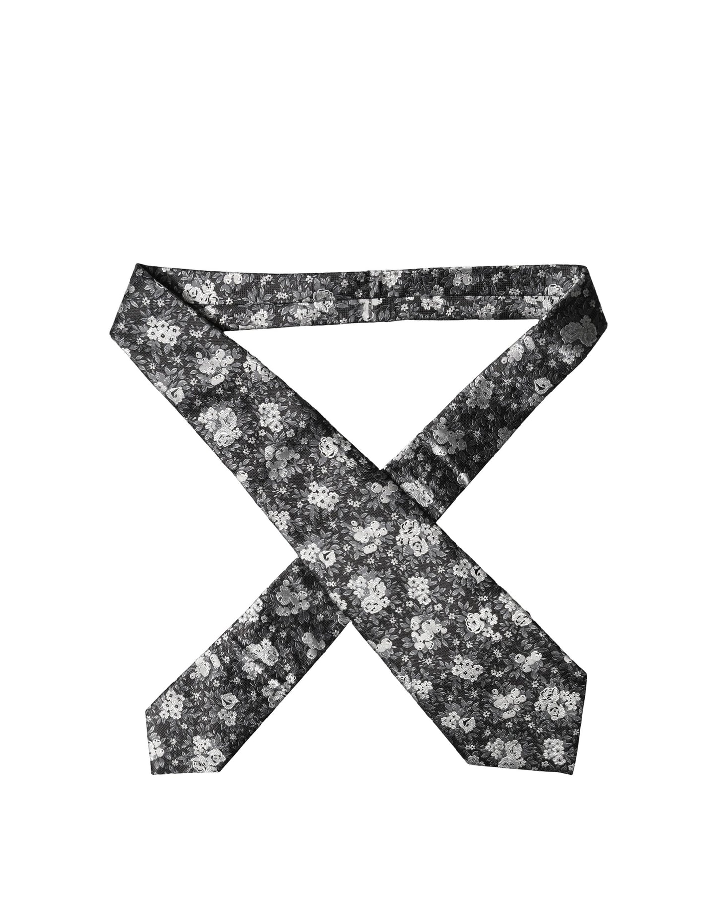 Dolce & Gabbana Dark Gray White Floral Silk Adjustable Women Necktie Tie