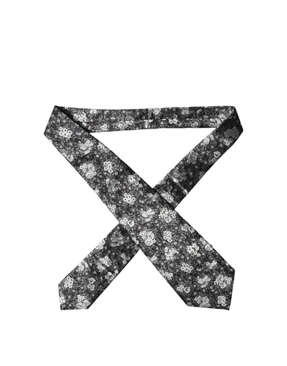 Dolce & Gabbana Dark Gray White Floral Silk Adjustable Women Necktie Tie