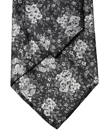 Dolce & Gabbana Dark Gray White Floral Silk Adjustable Women Necktie Tie