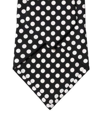 Dolce & Gabbana Dark Gray White Polka Dot Silk Adjustable Women Necktie Tie