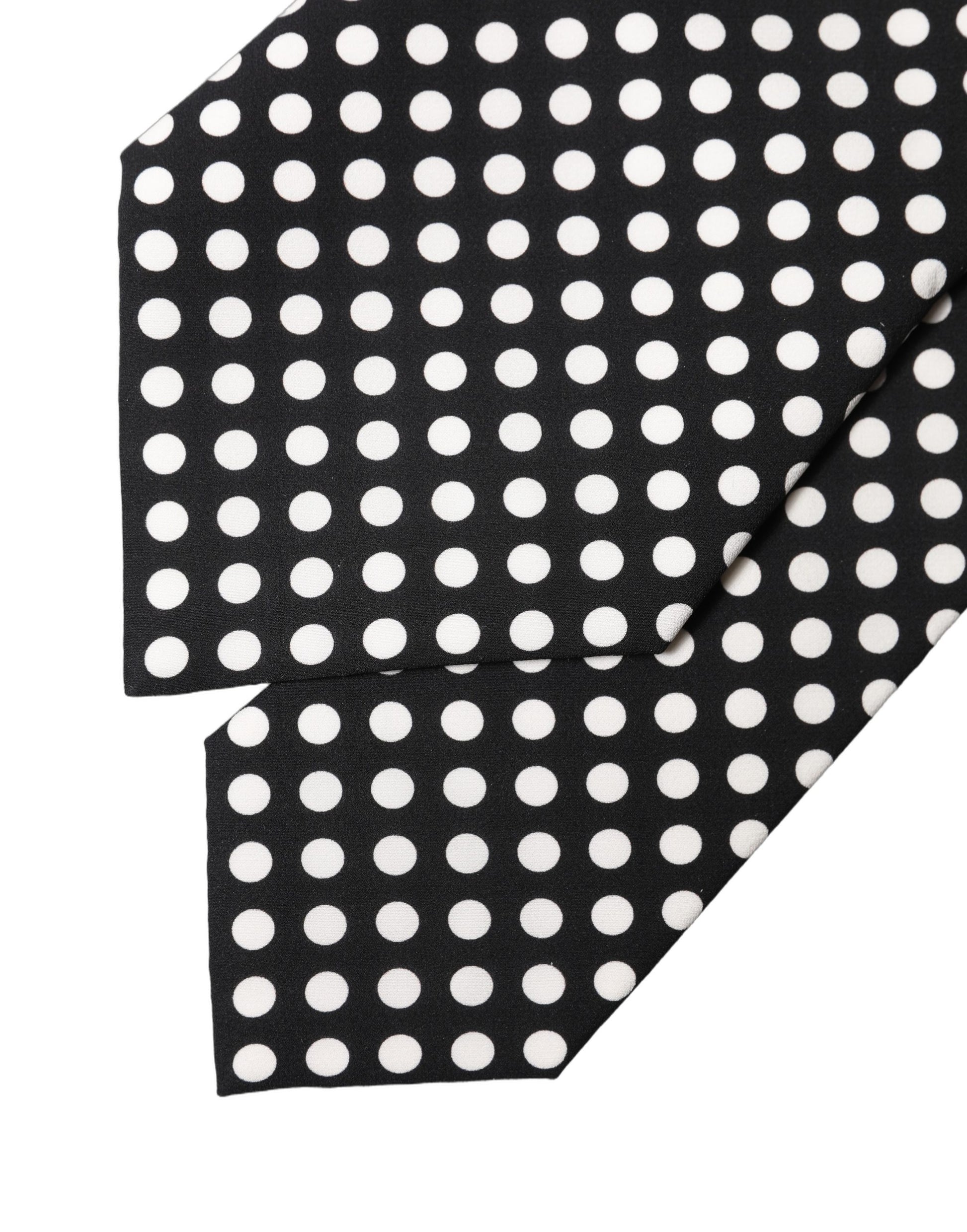 Dolce & Gabbana Dark Gray White Polka Dot Silk Adjustable Women Necktie Tie