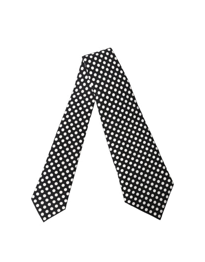 Dolce & Gabbana Dark Gray White Polka Dot Silk Adjustable Women Necktie Tie
