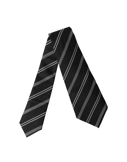 Dolce & Gabbana Dark Gray White Stripes Silk Adjustable Women Necktie Tie