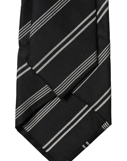 Dolce & Gabbana Dark Gray White Stripes Silk Adjustable Women Necktie Tie
