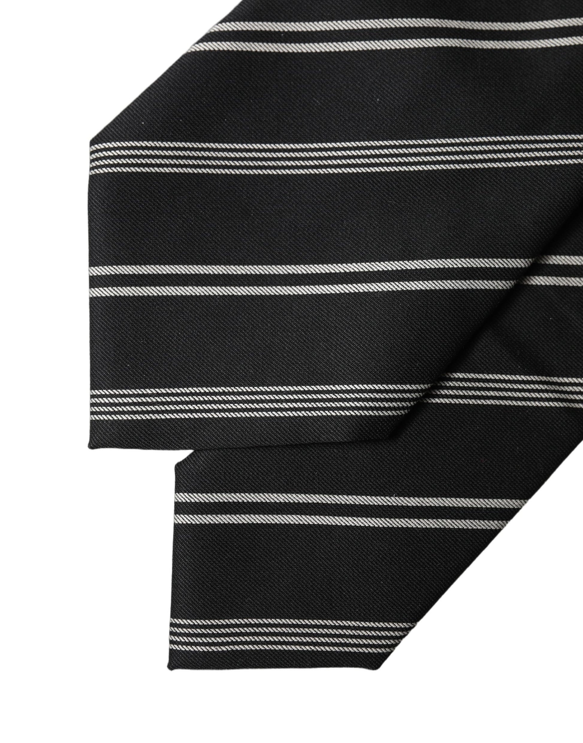 Dolce & Gabbana Dark Gray White Stripes Silk Adjustable Women Necktie Tie