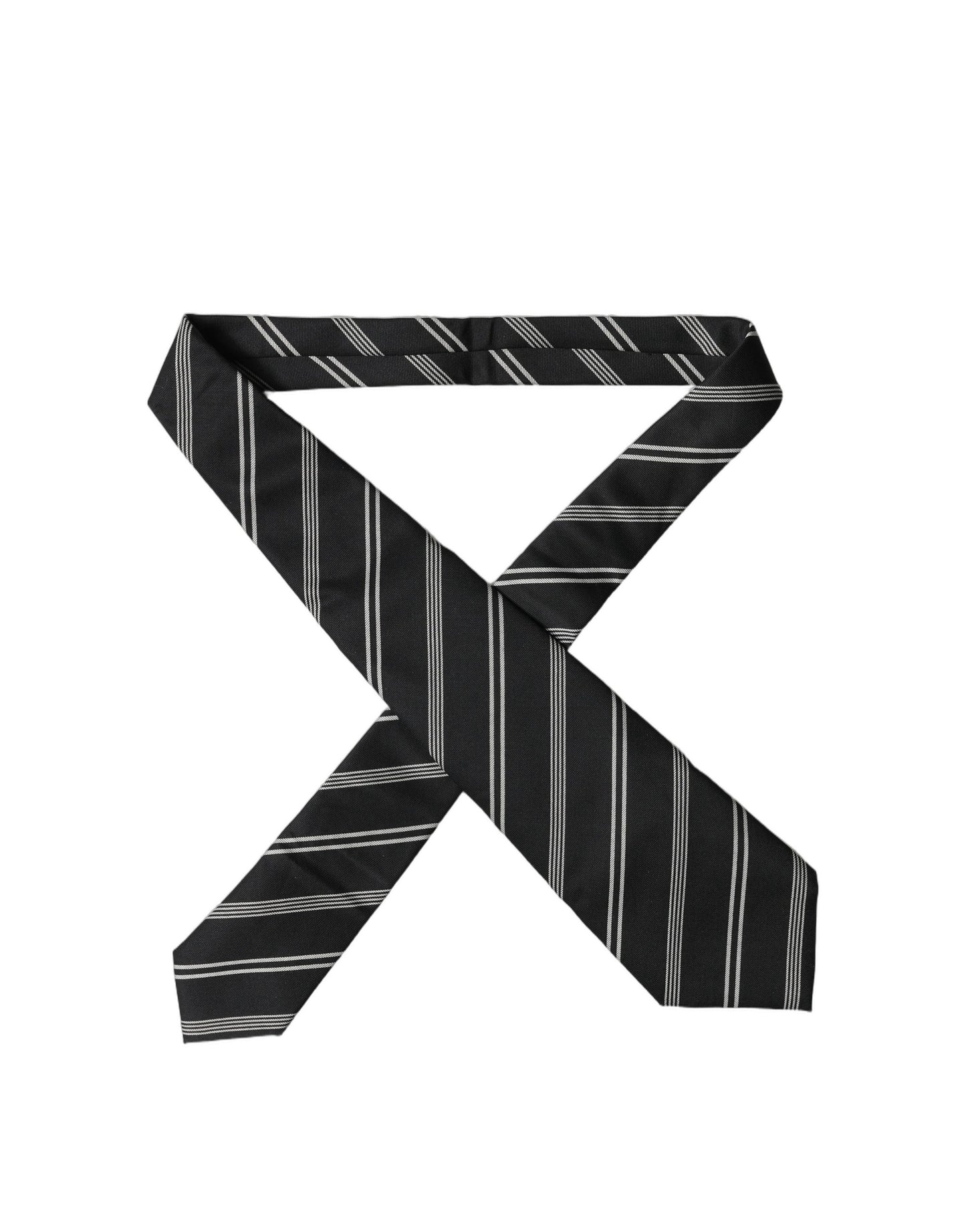 Dolce & Gabbana Dark Gray White Stripes Silk Adjustable Women Necktie Tie