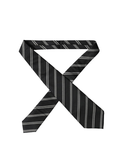 Dolce & Gabbana Dark Gray White Stripes Silk Adjustable Women Necktie Tie