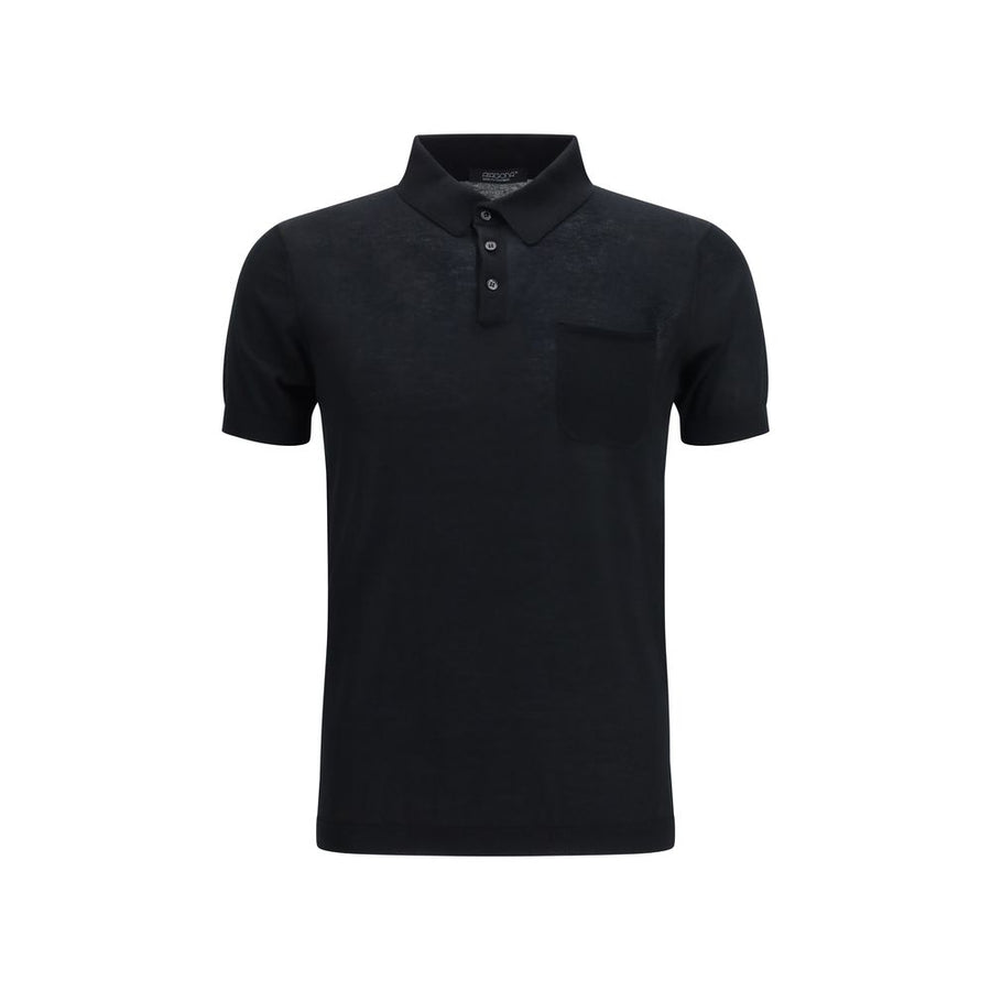 Aragona Cashmere Black Cotton Polo Shirt