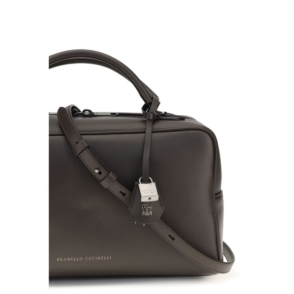 Brunello Cucinelli Brown Calf Leather Bos Taurus Shoulder Bag