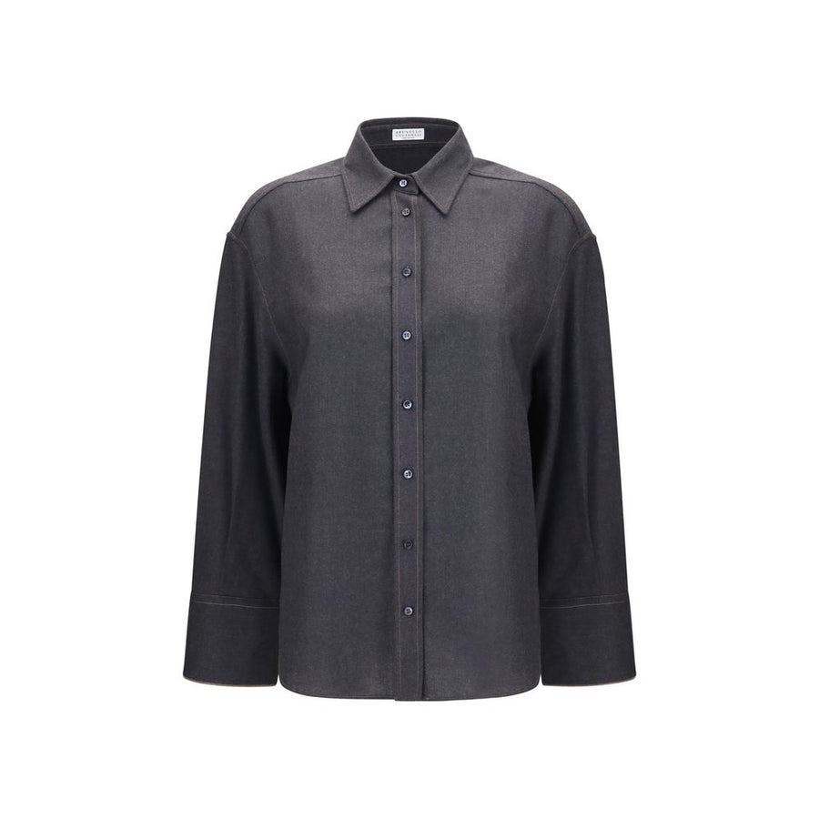 Brunello Cucinelli Gray Wool Oves Aries Dress Shirt