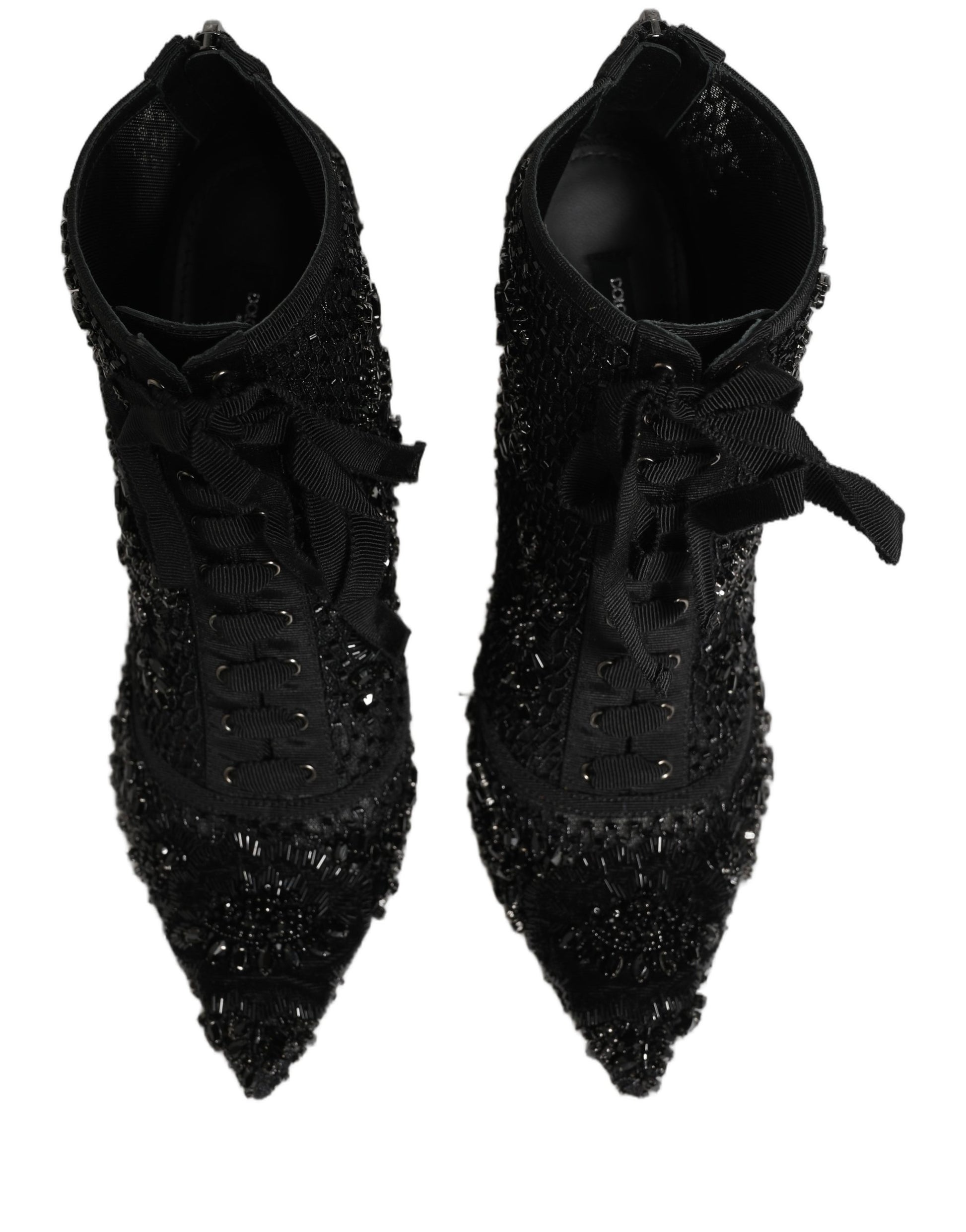 Dolce & Gabbana Black Embellished Mesh Ankle Boots Shoes