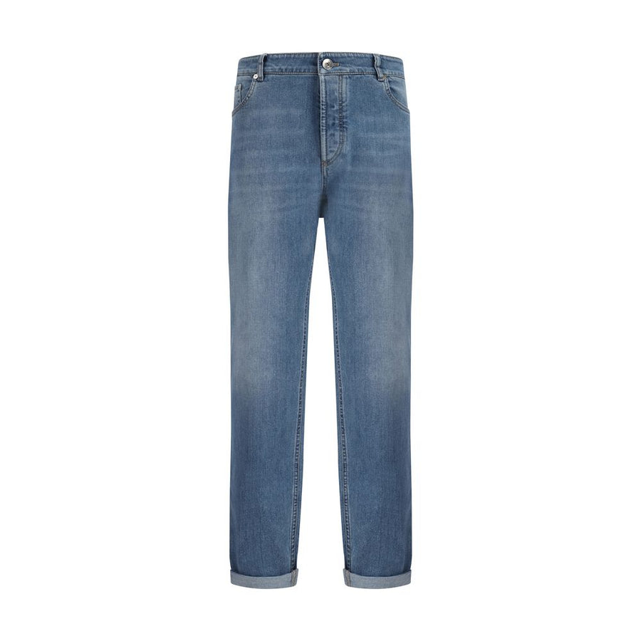 Brunello Cucinelli Blue Cotton Straight-Leg Jeans