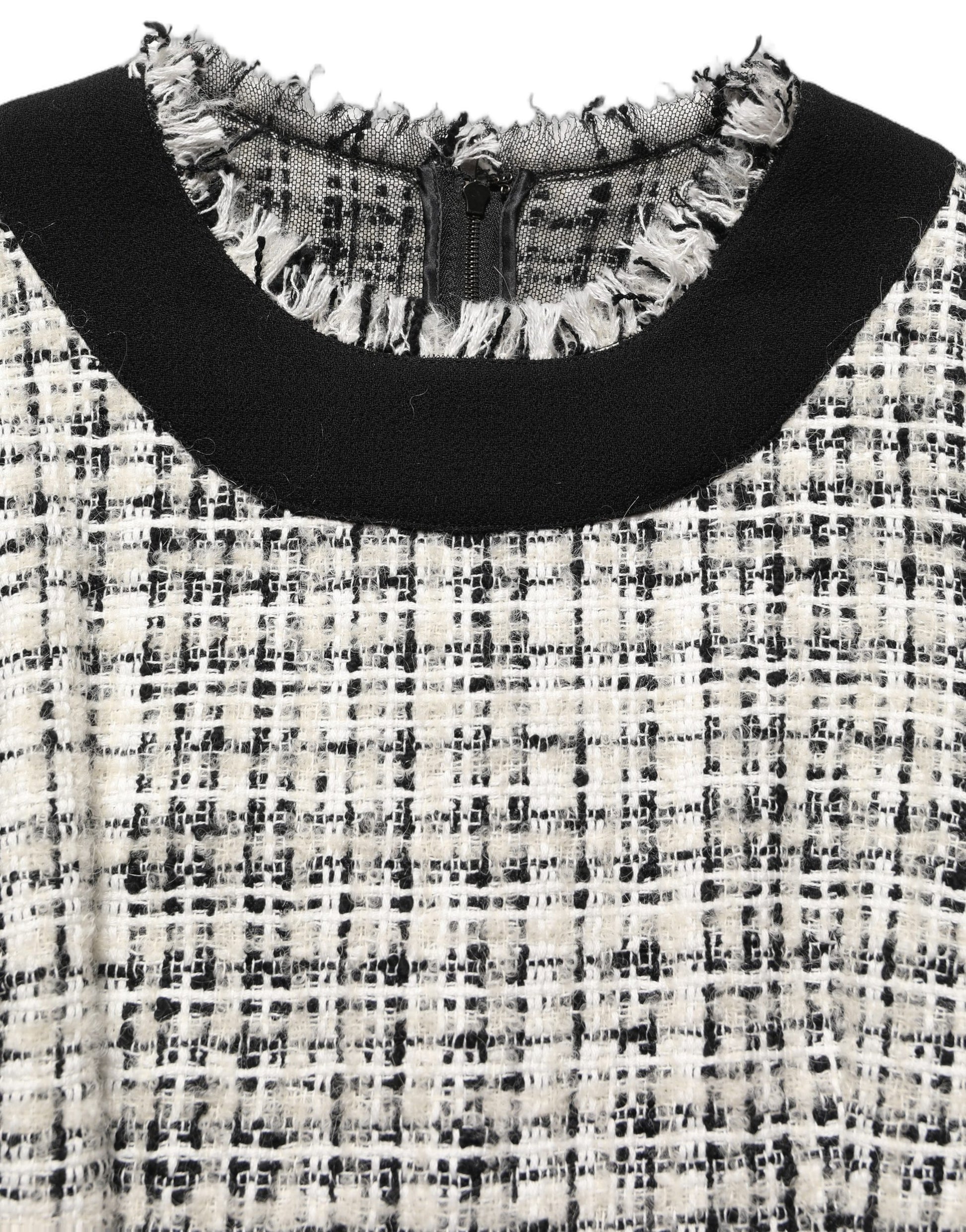 Dolce & Gabbana Multicolor Bouclé Tweed Frayed Trim Midi Dress