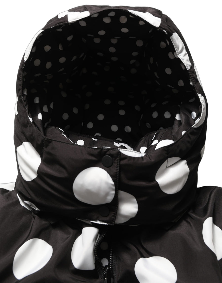 Dolce & Gabbana Black White Polka Dot Hooded Blouson Jacket