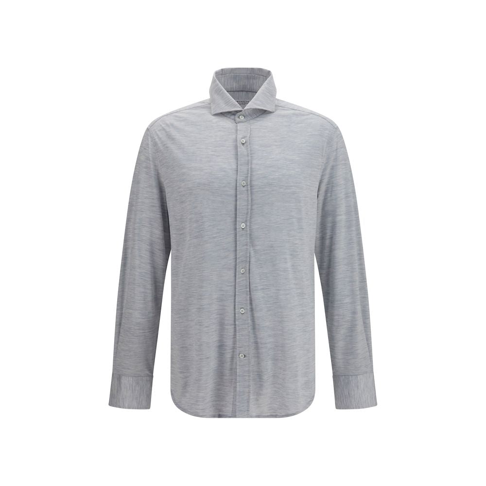 Brunello Cucinelli Blue Silk Dress Shirt