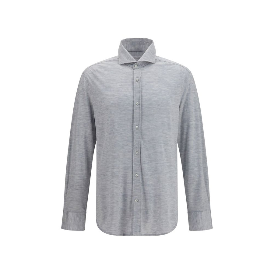 Brunello Cucinelli Blue Silk Dress Shirt