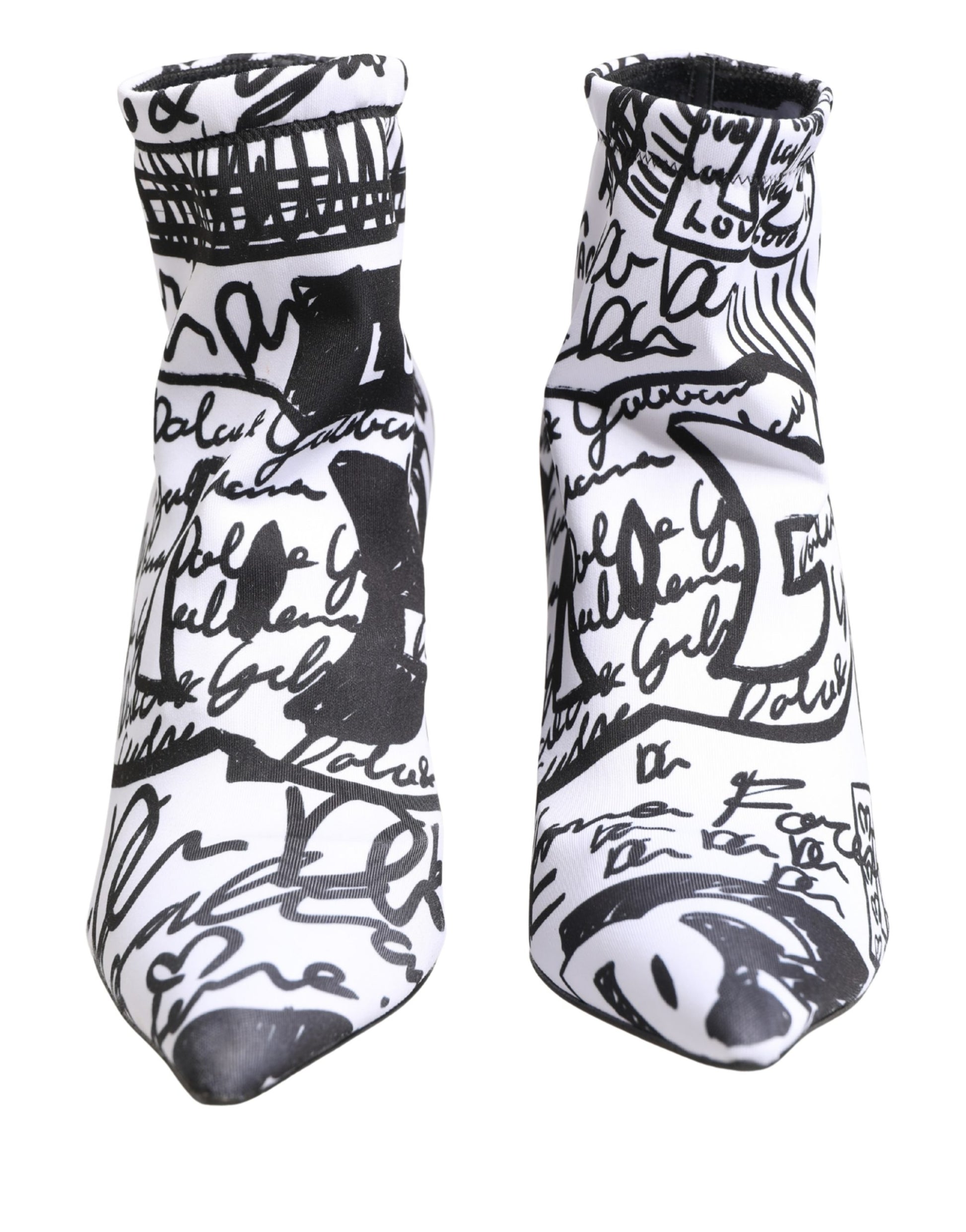 Dolce & Gabbana White Graffiti Stretch Ankle Boots Shoes