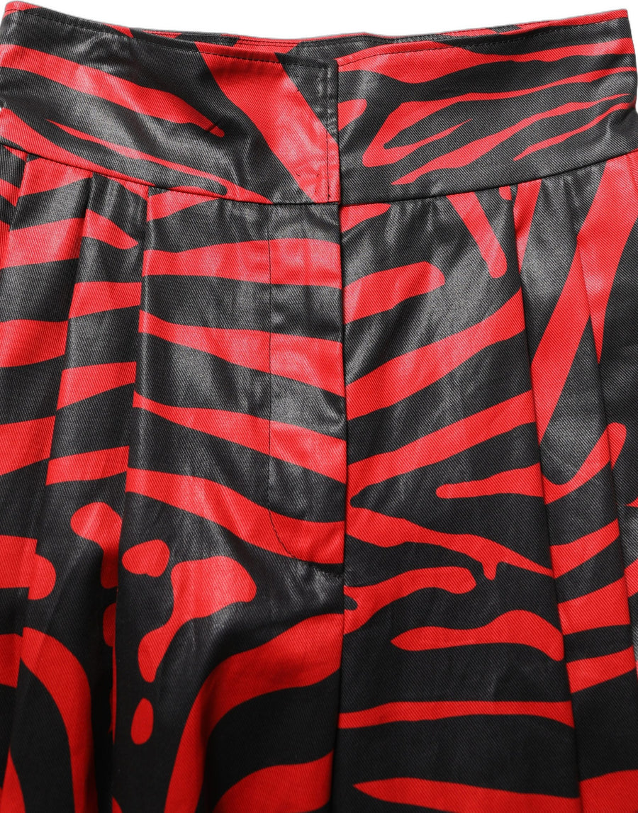 Dolce & Gabbana Red Black Zebra Print Cotton HighWaist Pants