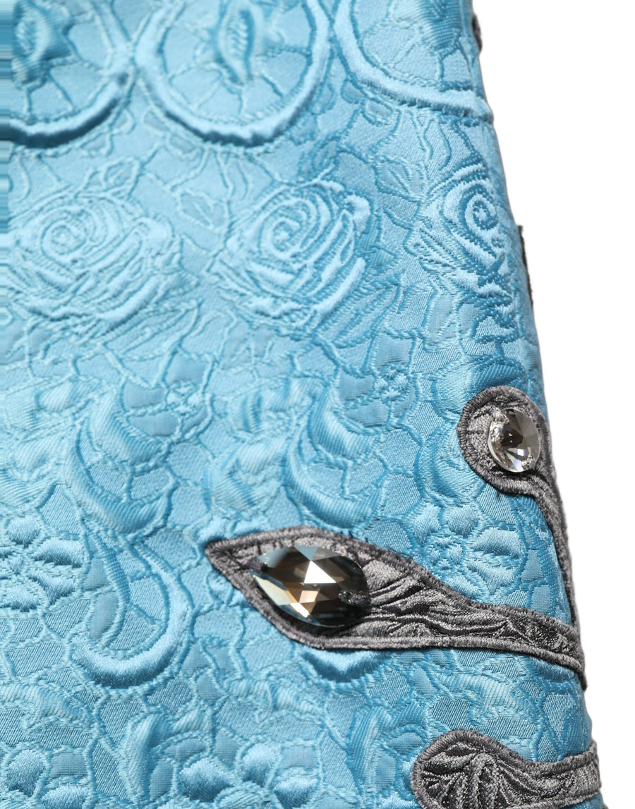 Dolce & Gabbana Blue Jacquard Embroidered A-line Midi Skirt