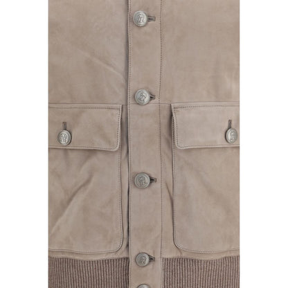 Brunello Cucinelli Beige Calf Leather Bos Taurus Full-Length Jacket