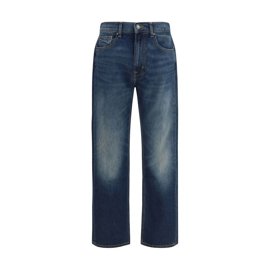 7FOR Blue Cotton Straight-Leg Jeans