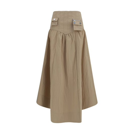 Ganni Beige Cotton Midi Skirt