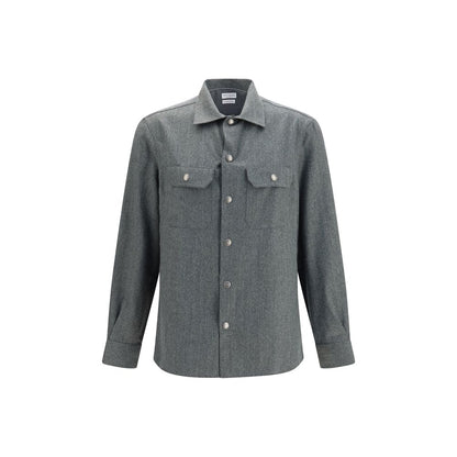Brunello Cucinelli Gray Wool Oves Aries Dress Shirt