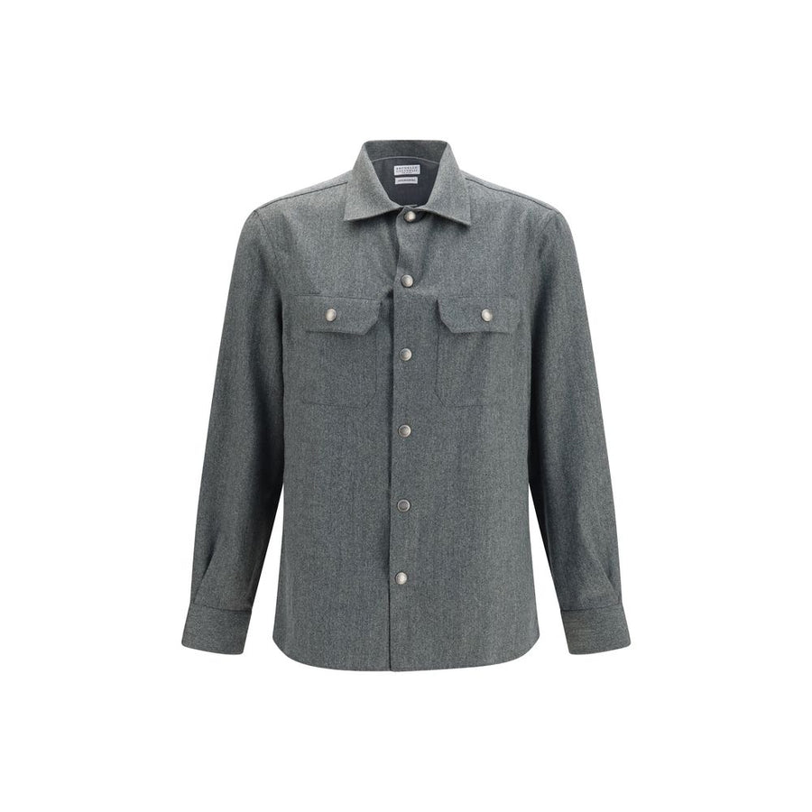 Brunello Cucinelli Gray Wool Oves Aries Dress Shirt