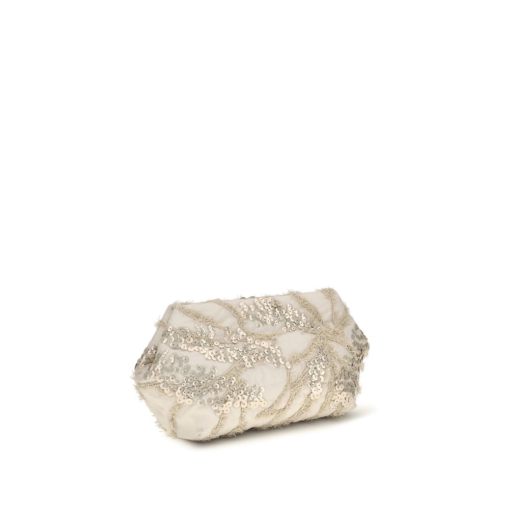 Brunello Cucinelli Beige Silk Clutch Bag