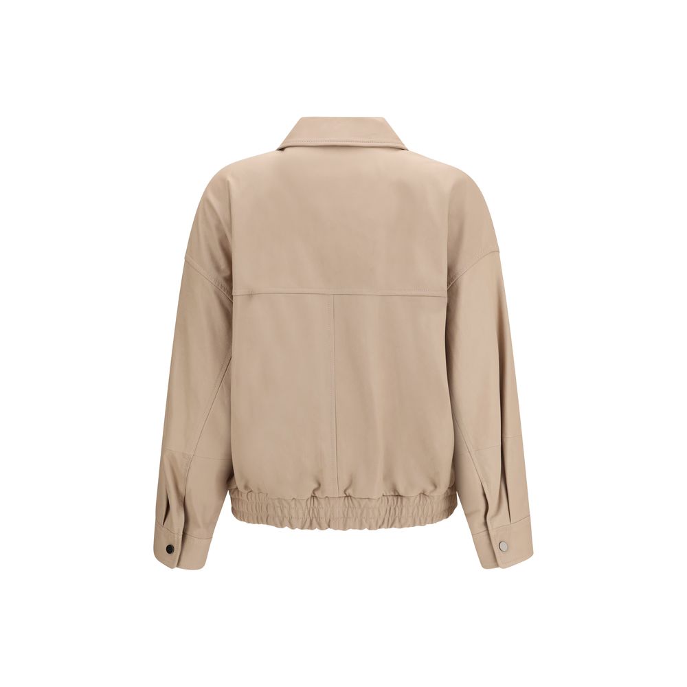Brunello Cucinelli Beige Leather Leather Jacket