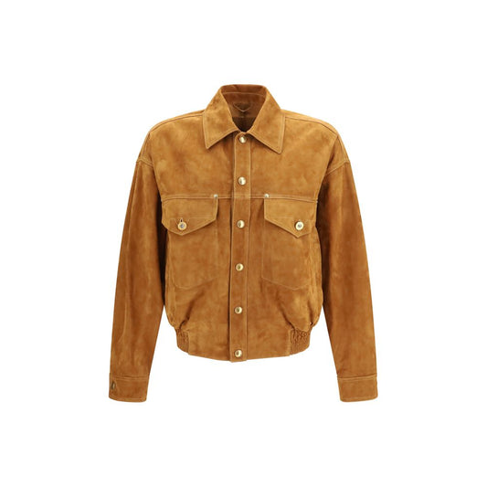 Versace Brown Lamb Ovis Aries Leather Jacket