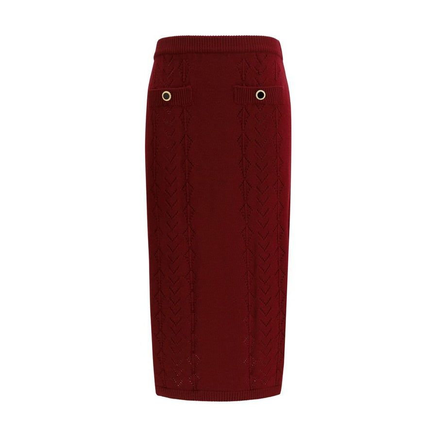 Alessandra Rich Bordeaux Wool Oves Aries Midi Skirt