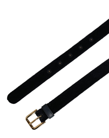 Dolce & Gabbana Dark Blue Velvet Gold Tone Metal Buckle Belt
