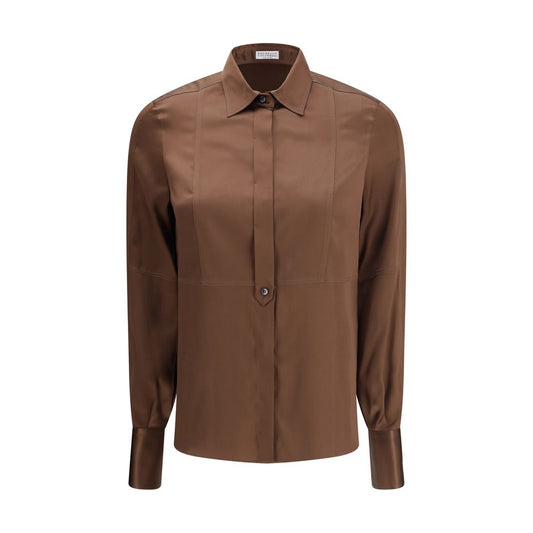 Brunello Cucinelli Brown Silk Dress Shirt