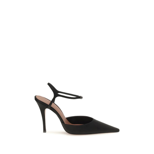 Amina Muaddi Black Satin High Heel Pumps