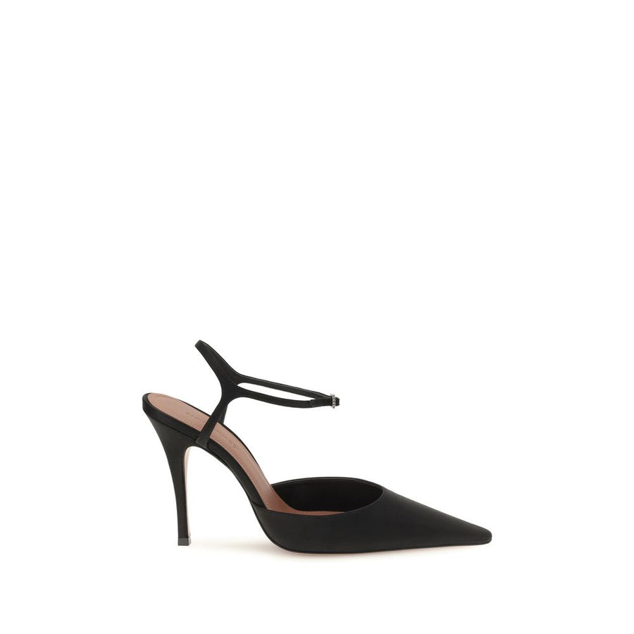 Amina Muaddi Black Satin High Heel Pumps