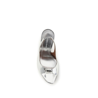 Amina Muaddi Silver Calf Leather Bos Taurus Sandals