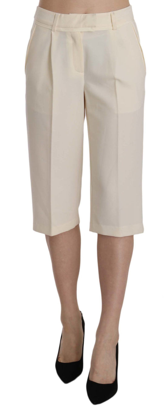 Silvian Heach – Cremefarbene, gerade, verkürzte Baumwollhose mit mittlerer Taille