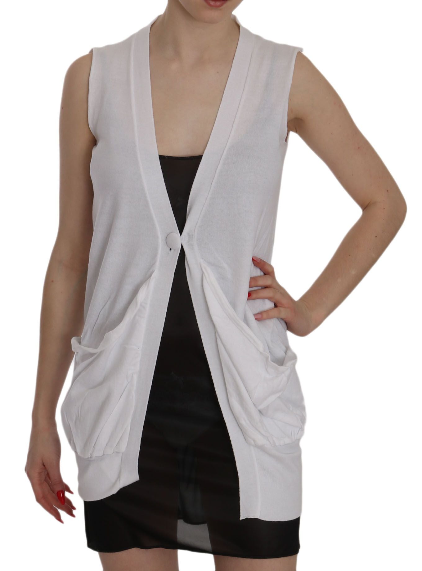 PINK MEMORIES White 100% Cotton Sleeveless Cardigan Top Vest