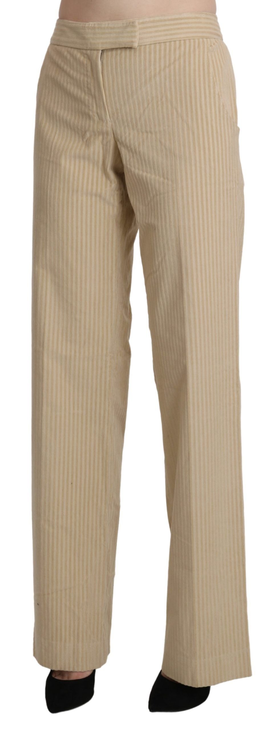 Ermanno Scervino – Beigefarbene, ausgestellte Hose mit weitem Bein und hoher Taille
