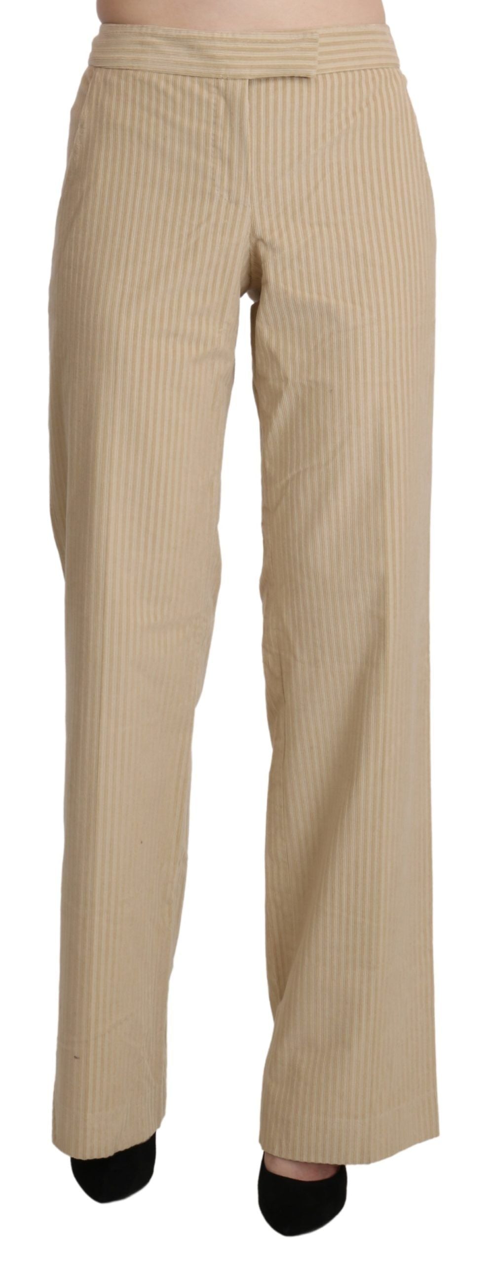 Ermanno Scervino – Beigefarbene, ausgestellte Hose mit weitem Bein und hoher Taille