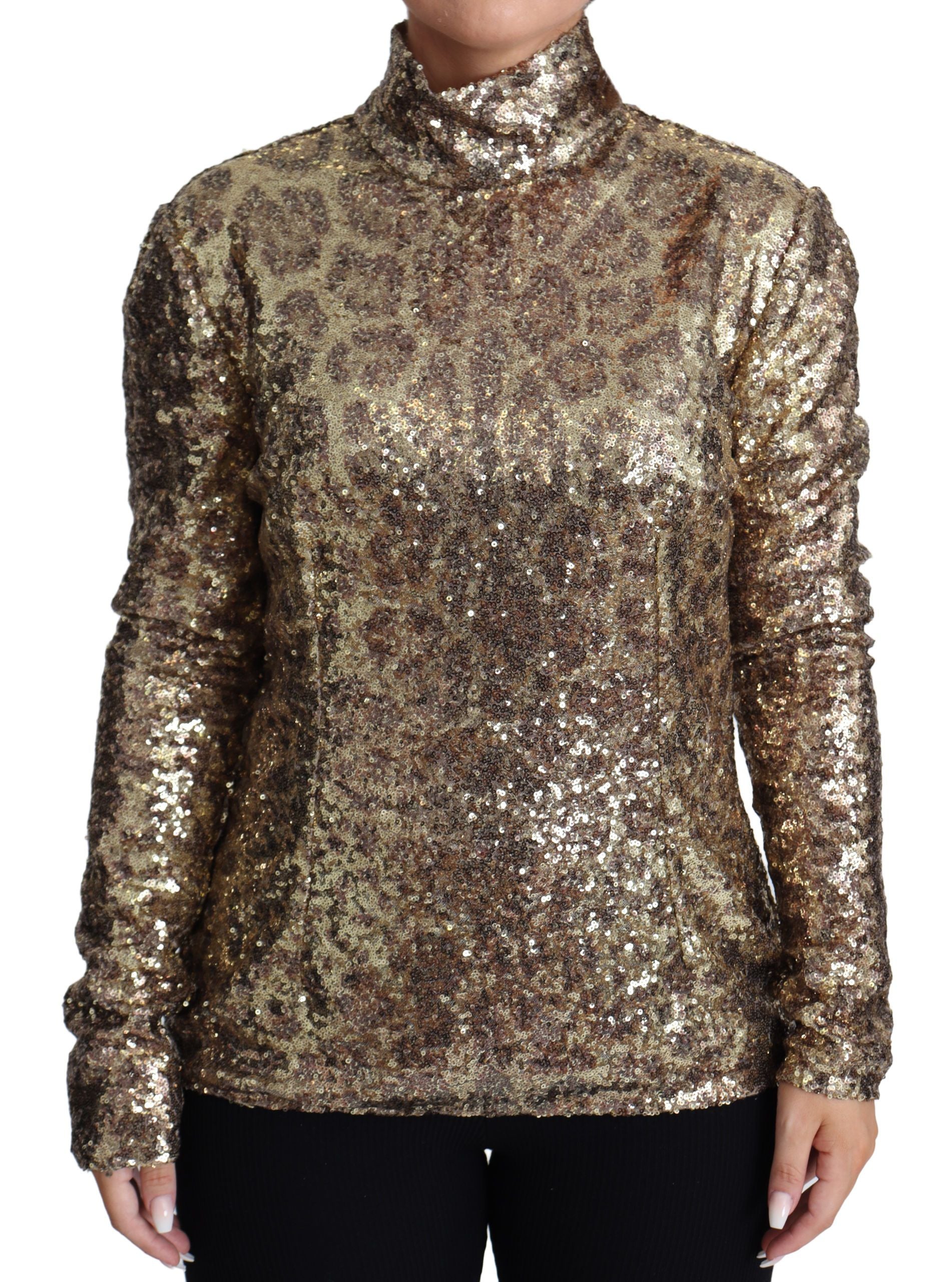 Dolce &amp; Gabbana – Rollkragenpullover mit Pailletten in Braun mit Leopardenmuster