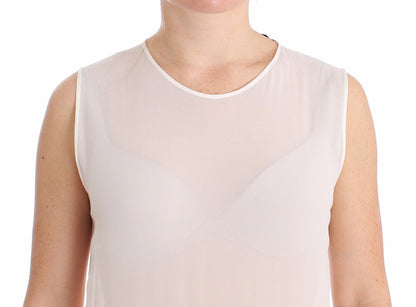 Koonhor White Pleated Bottom Tank Sheath Transparent Dress