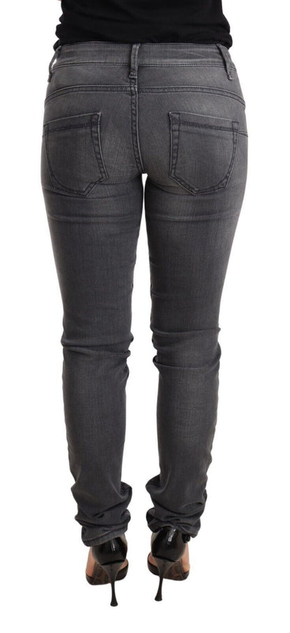 Acht Gray Washed Cotton Slim Fit Low Waist Women Denim Trouser Jeans
